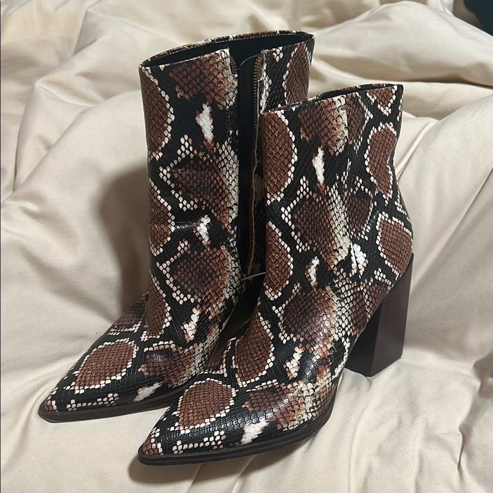 Nine West Brown and Black Snakeskin Ankle Boots
